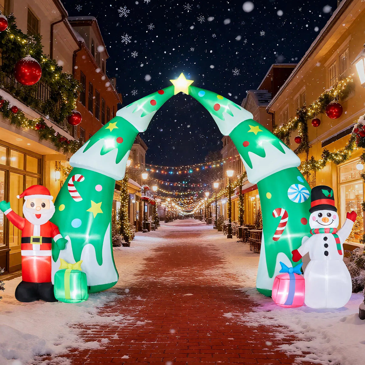 15 Ft Lighted Christmas Inflatable Archway With Santa and Snowman, Blow Up Christmas Tree Arch Yard Decoration