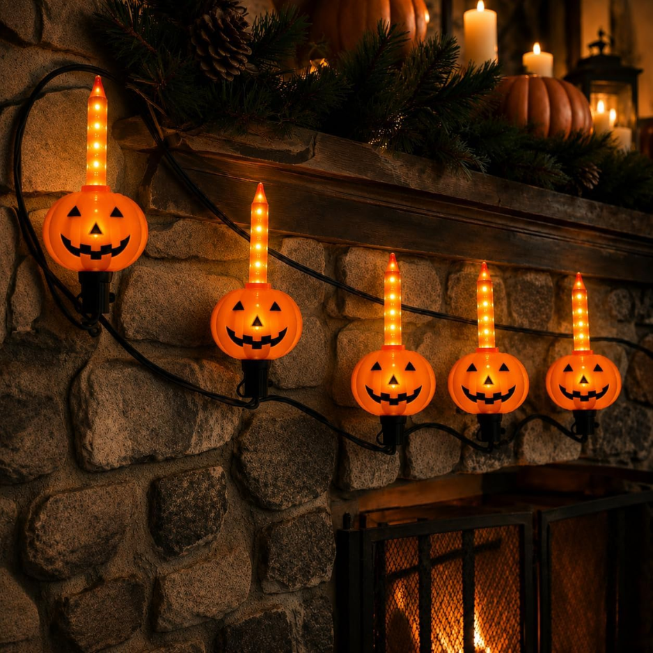 Halloween Pumpkin Bubble String Lights, 7.5 Ft Jack O' Lantern LED Lights, Connectable Indoor Outdoor Porch Decor