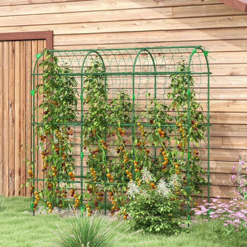 Metal Garden Trellis with Climbing Net, Green Arch A-Frame Plant Support for Climbing Vines, 72" Tall