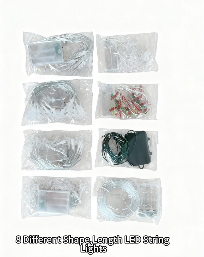 Christmas LED String Lights Set of 8, Battery Operated Fairy Lights in Assorted Shapes and Lengths