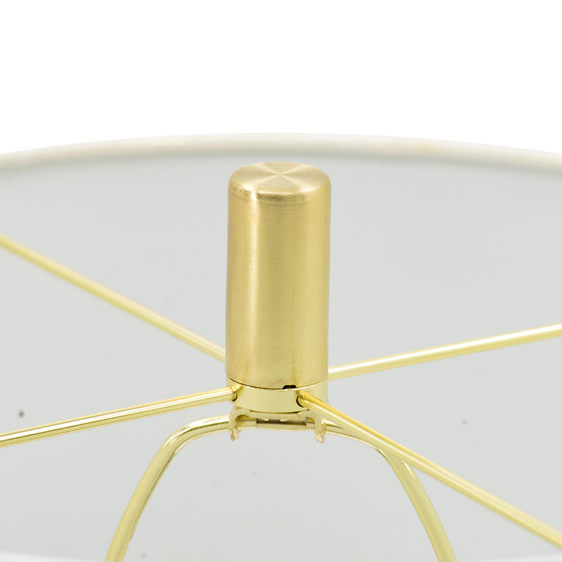 Marble Table Lamp With Stacked Disc Base, White and Gold Drum Shade Accent Lamp, 13 x 13 x 26 in