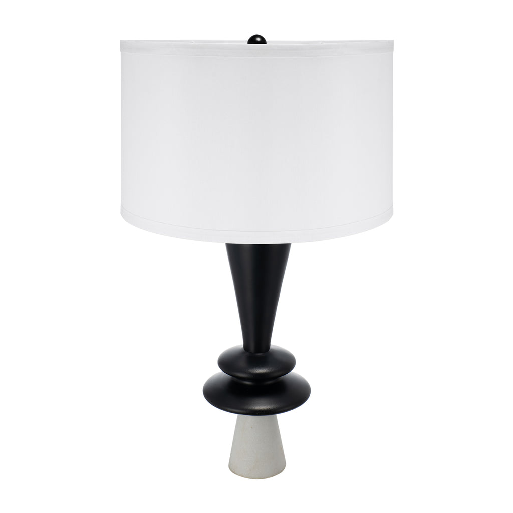 Black Aluminum Table Lamp With White Drum Shade, 26.7 In Modern Sculptural Disc Accent Lamp