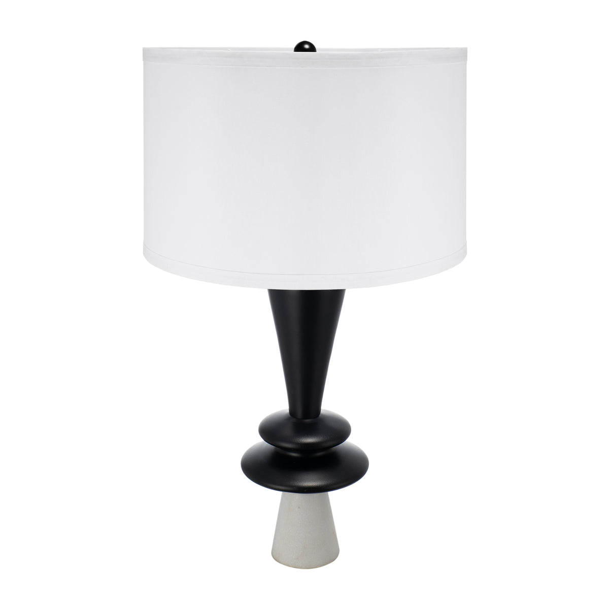 Black Aluminum Table Lamp With White Drum Shade, 26.7 In Modern Sculptural Disc Accent Lamp
