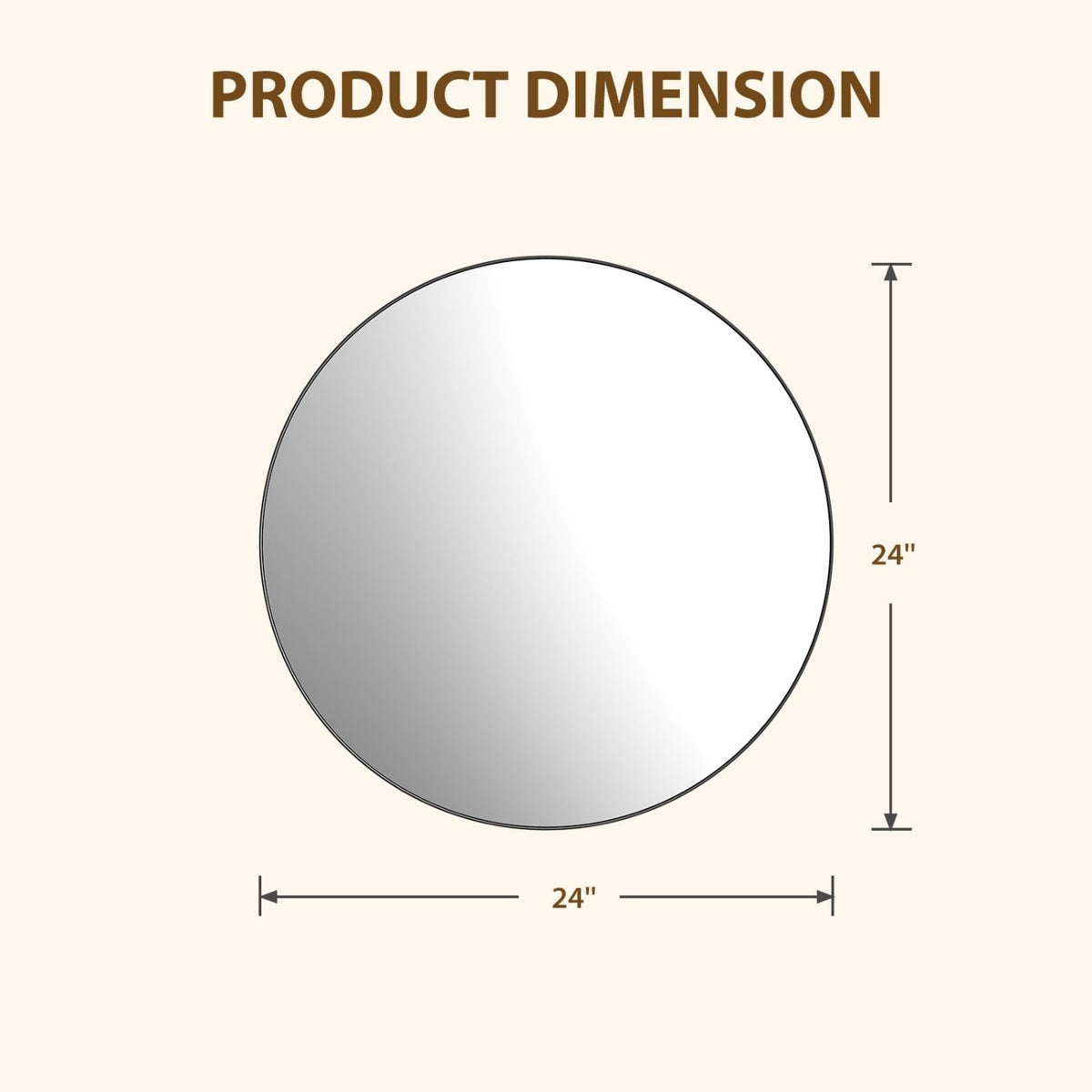 Round Wall Mirror With Brushed Aluminum Frame, Tempered Glass Bathroom Vanity Mirror in Black or Gold, 20 to 30 Inch