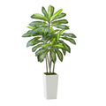 Artificial Dracaena Tree 5 Ft With White Tall Planter, Faux Tropical Palm Plant for Home and Office Decor