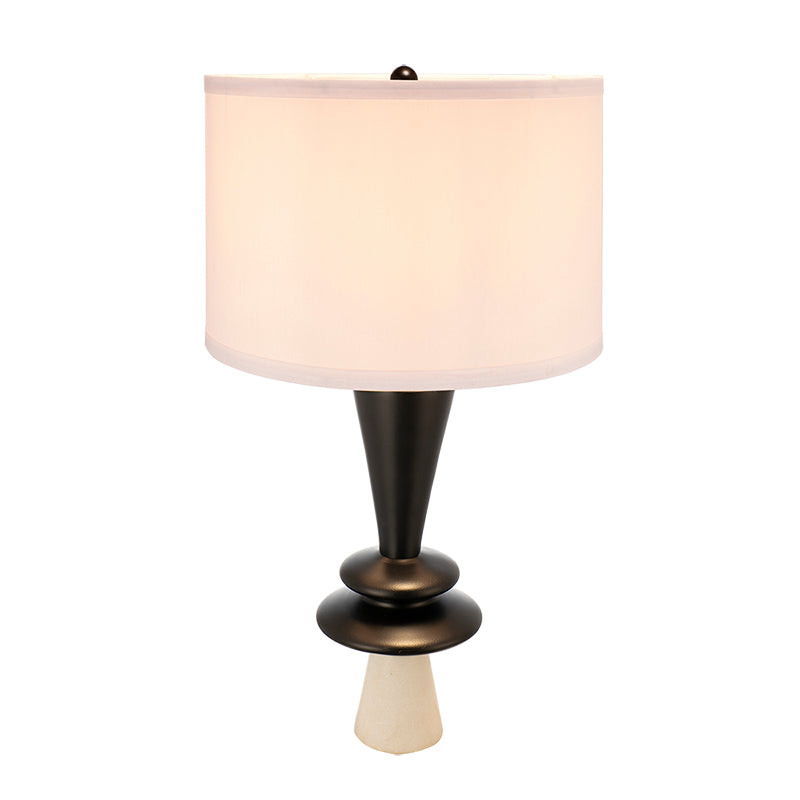 Black Aluminum Table Lamp With White Drum Shade, 26.7 In Modern Sculptural Disc Accent Lamp