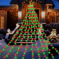 Christmas Tree Waterfall Lights, 317 LED Red and Green String Lights With Star Topper, 9 Strands, 11.5 ft, IP44 Outdoor