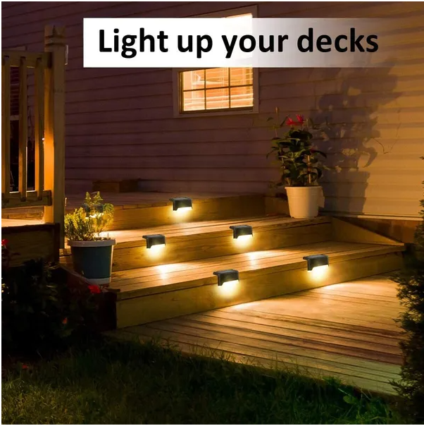 Solar Deck Lights, 8 Pack Black Waterproof LED Step Lights for Stairs, Fence, and Patio, Warm White