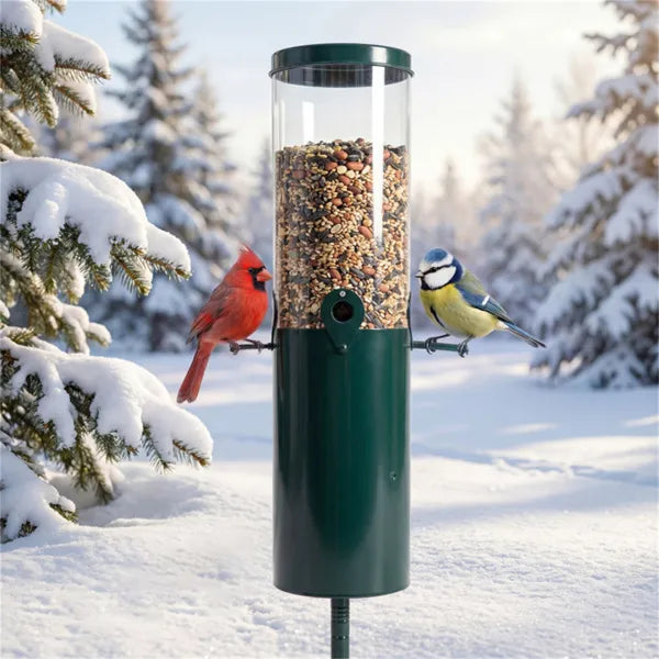 Standing Bird Feeder with Pole, Squirrel-Proof Metal & Clear Tube Feeder, 4 Feeding Ports with Perches, Green, 51" Tall