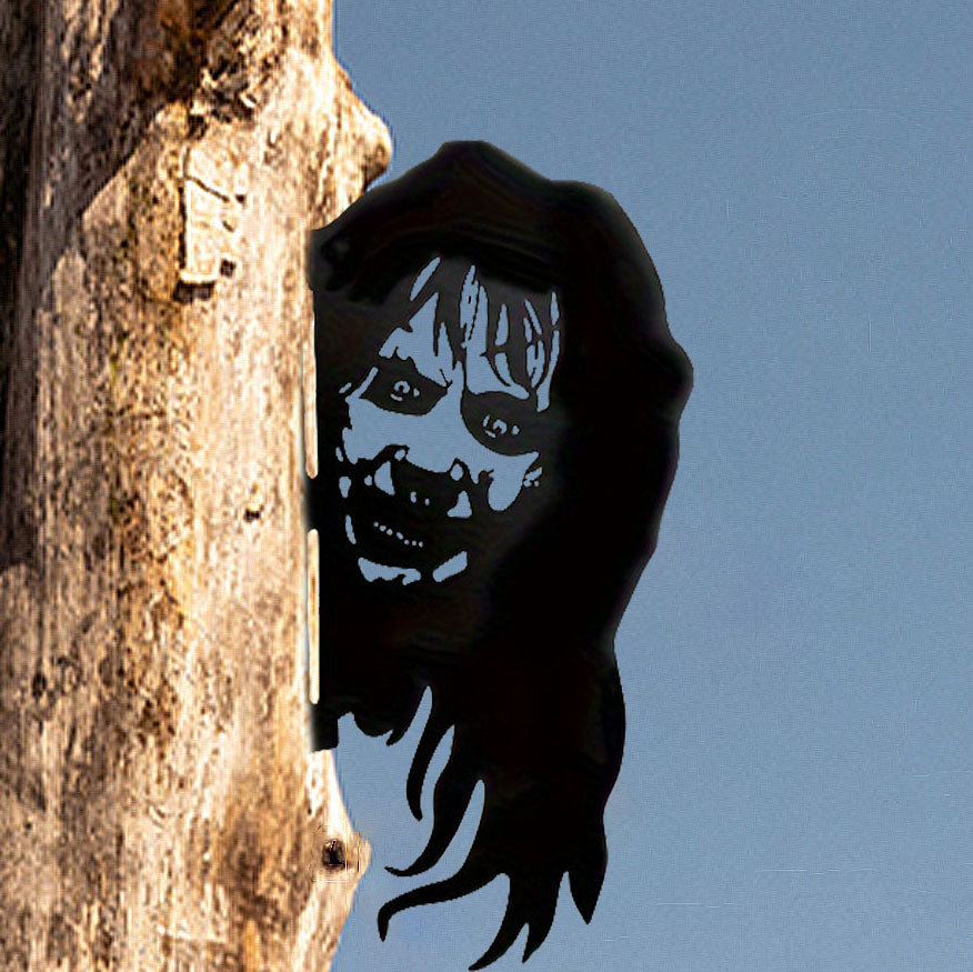 Gothic Witch Metal Wall Art, Wrought Iron Silhouette Tree and Window Hanging Decor