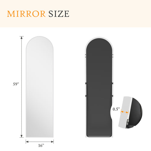 Arched Full Length Mirror, 59" x 16" Aluminum Frame Floor Standing Mirror for Bedroom, Hanging or Leaning