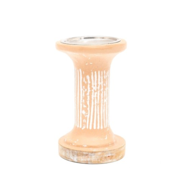 Tall Clay Pillar Candle Holder, Terracotta Textured Candle Stand, 4 x 4 x 10 Inch