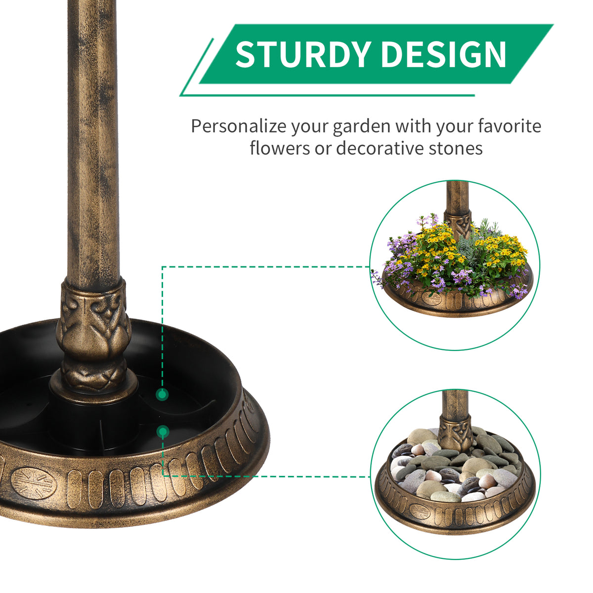 Solar Bird Bath With Light, Bronze Resin Pedestal Birdbath for Garden and Yard, 42" Tall Round Antique Style