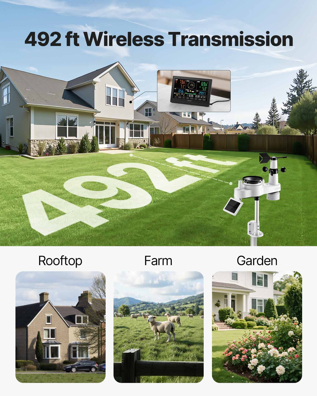 7-in-1 Wireless Weather Station With 7.5 In Color Display and Outdoor Sensor, White