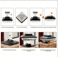 Solar Post Cap Lights, 4 Pack Cool White Outdoor Fence Lights for 4x4, 5x5 and 6x6 Wooden Posts, Waterproof Garden Decor