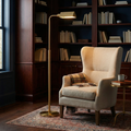 Gold Metal Pharmacy Floor Lamp, 65" Adjustable Reading Light With Foot Switch for Living Room and Bedroom