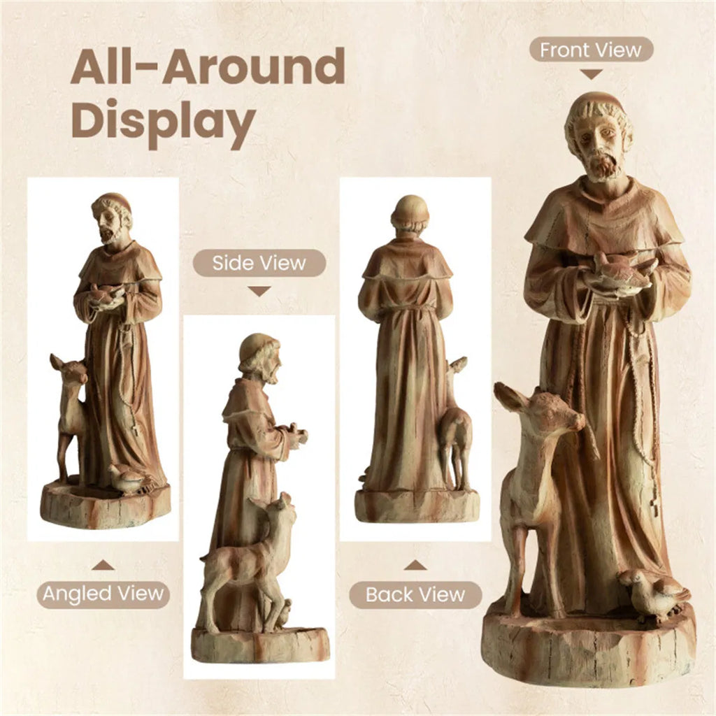 Saint Francis Garden Statue With Built-In Bird Feeder, 24.5" Brown Magnesium Oxide Outdoor Sculpture