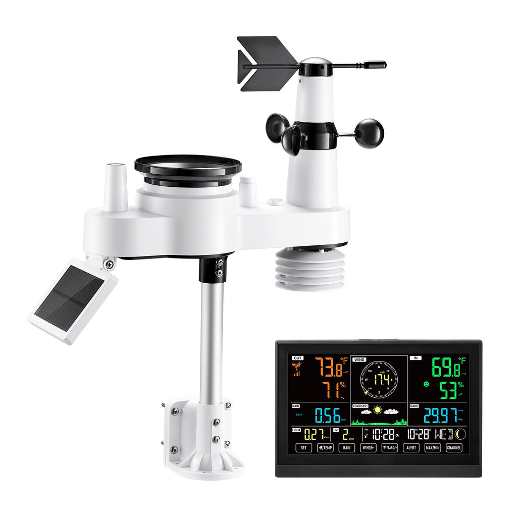 7-in-1 Wireless Weather Station With 7.5 In Color Display and Outdoor Sensor, White