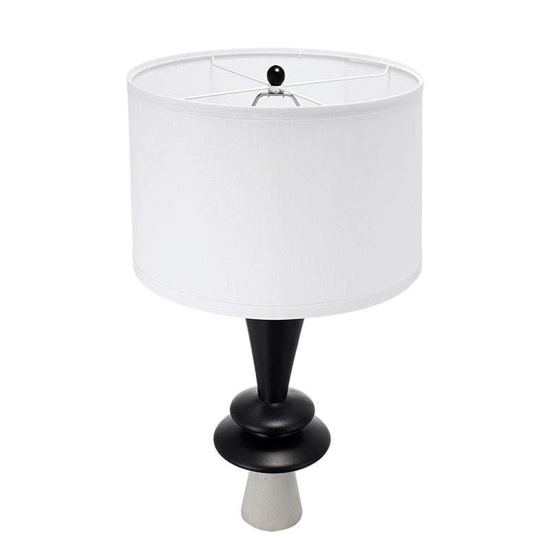 Black Aluminum Table Lamp With White Drum Shade, 26.7 In Modern Sculptural Disc Accent Lamp