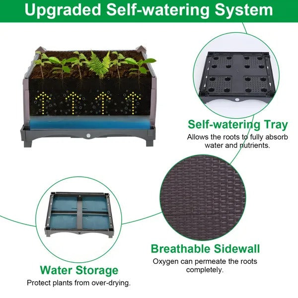 Raised Garden Bed Planter Box, Brown Self-Watering Elevated Plastic Planter for Patio, Balcony and Deck, 11.8 x 11.8 x 13.8 in
