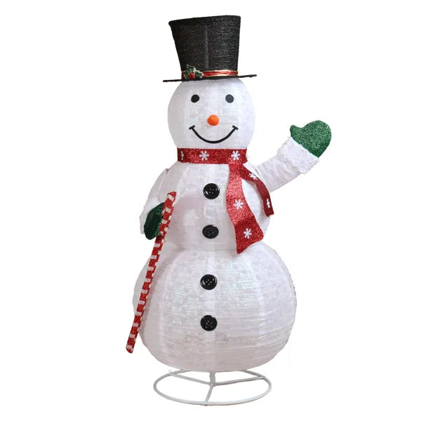 Lighted Snowman Christmas Yard Decoration, 5.7 Ft Pre-Lit Pull Up Snowman With 210 White LEDs, Top Hat, Red Scarf and Candy Cane