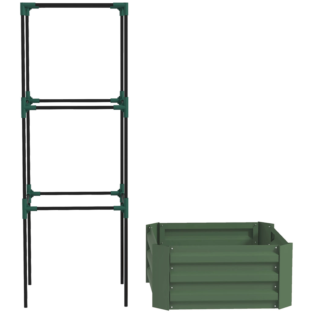 Galvanized Raised Garden Bed With Tomato Cage Trellis, 24" x 24" x 55" Green Metal Planter Box for Climbing Vines