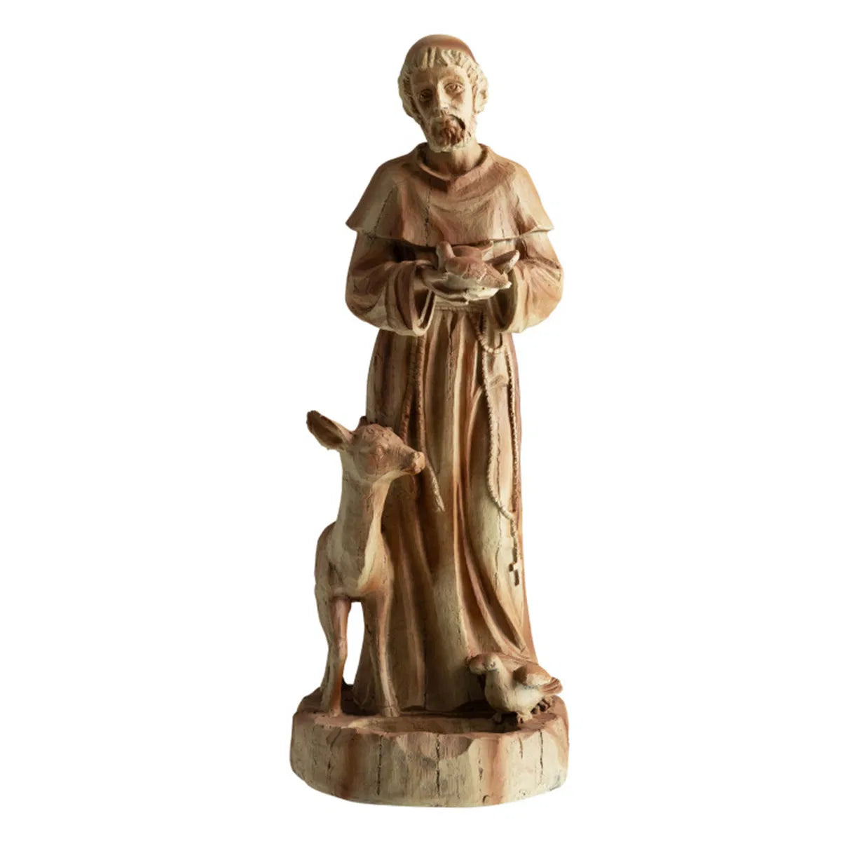 Saint Francis Garden Statue With Built-In Bird Feeder, 24.5" Brown Magnesium Oxide Outdoor Sculpture