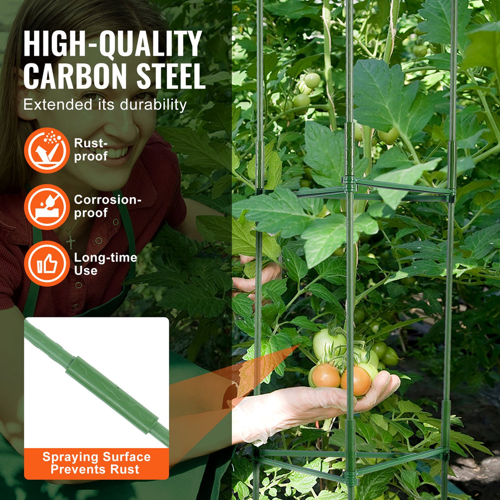 Tomato Cages for Garden, 6 Pack 48 Inch Stackable Plant Support Trellis, Green Metal Stakes for Vegetables and Climbing Flowers