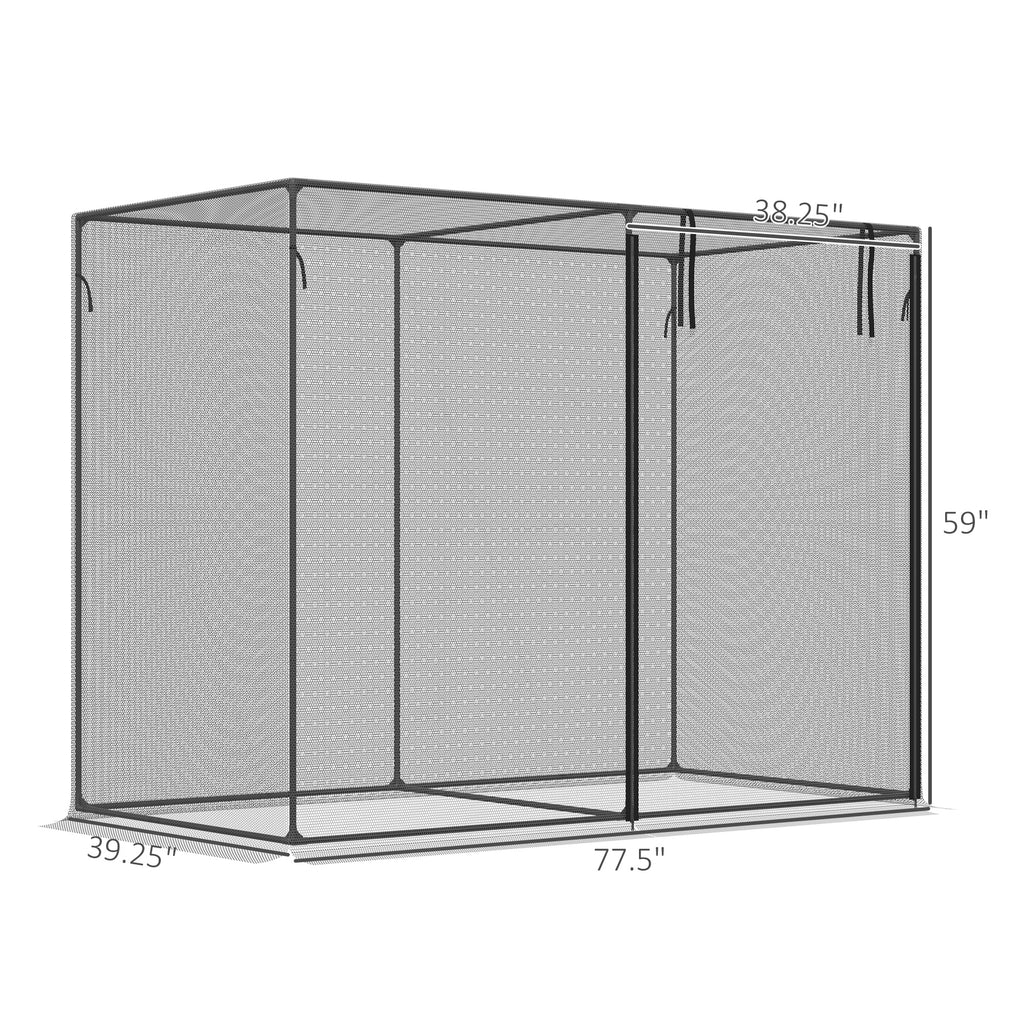 Crop Cage Plant Protector, 6 x 3 ft Walk-In Garden Netting Cover with Zippered Roll-Up Door, Steel Frame, Ground Stakes and Storage Bag, Black