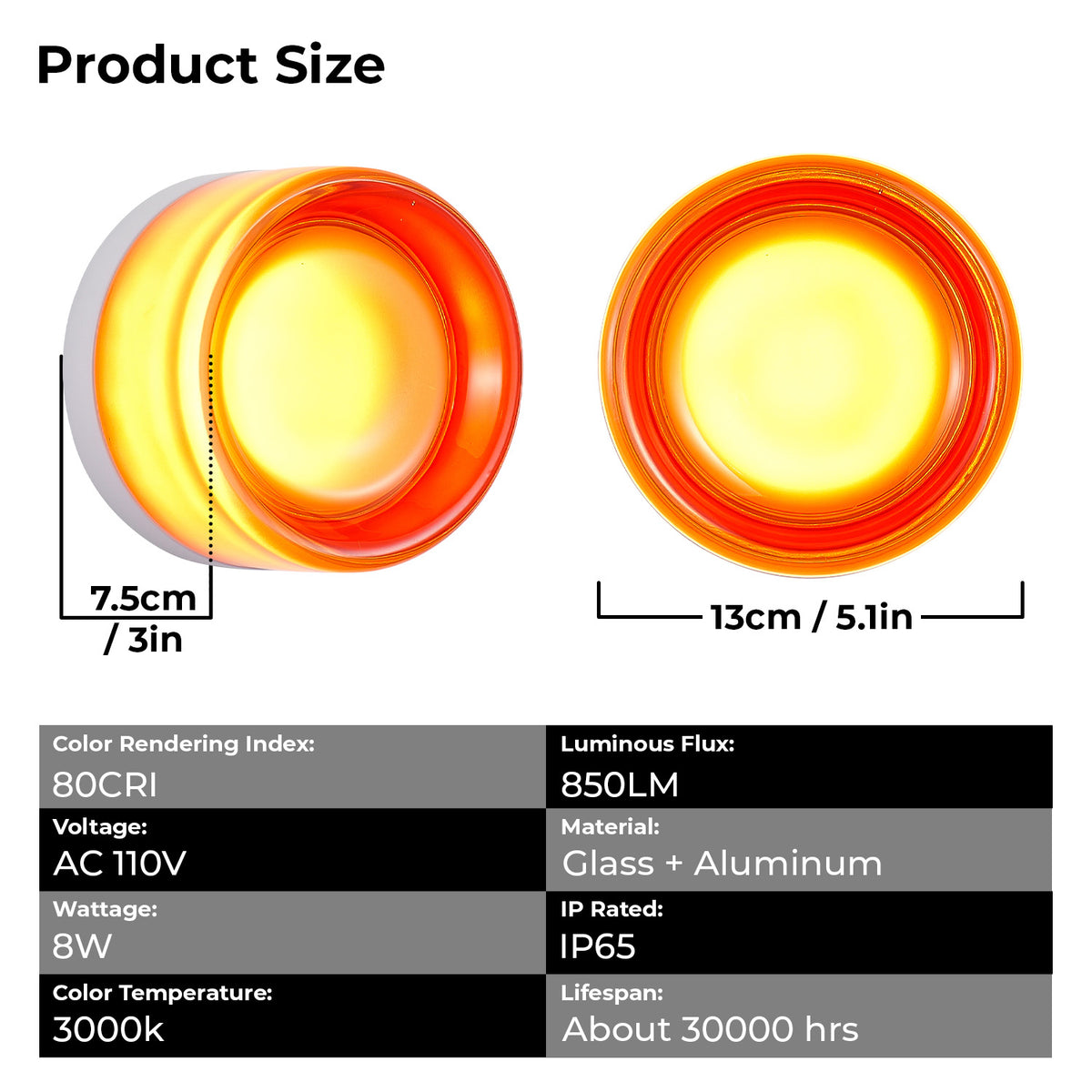 Minimalist Round LED Wall Light, Red Concave Shade Modern Wall Sconce for Bedside, Bathroom Vanity and Hallway