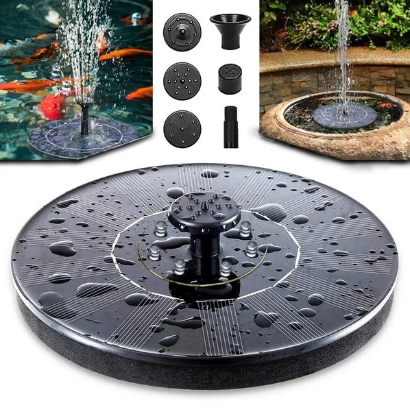 Solar Bird Bath Fountain, 1.4W Floating Solar Water Fountain Pump With 4 Nozzles, Black