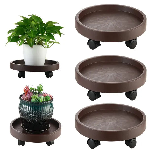 Rolling Plant Caddy With Locking Casters, 8 Pack, 12.2 Inch Round Brown Plant Dolly for Indoor and Outdoor Pots