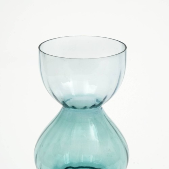 Green Glass Bauble Vase, Handblown Stacked Bubble Decorative Vase, 6.5" x 14" Teal Statement Centerpiece