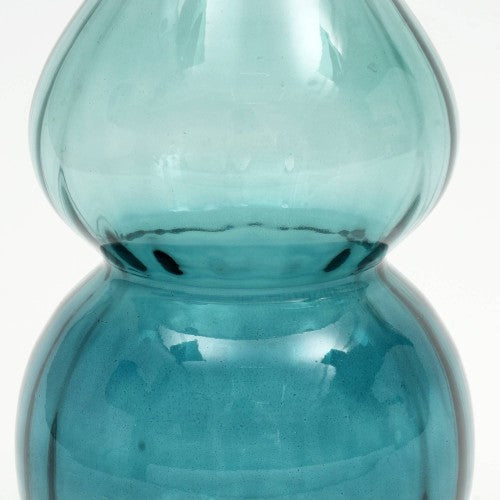 Green Glass Bauble Vase, Handblown Stacked Bubble Decorative Vase, 6.5" x 14" Teal Statement Centerpiece
