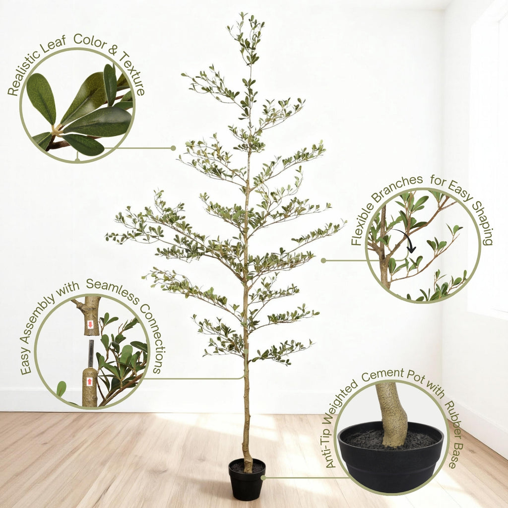 7 Ft Artificial Black Olive Tree with Black Pot, Realistic Tall Faux Plant for Living Room Corner Decor