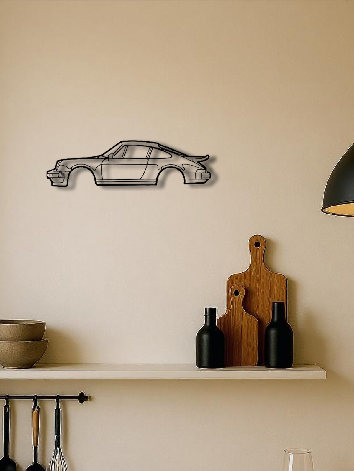 Sports Car Silhouette Metal Wall Art, Black Line Art Wall Sculpture for Garage, Office, and Living Room Decor