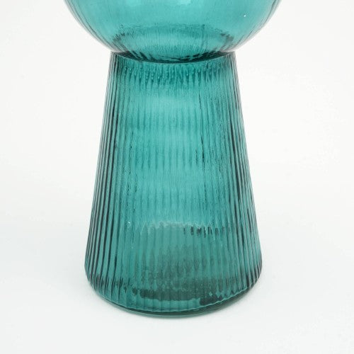 Ribbed Glass Vase, 5 x 12 Inch Tall Teal Green Decorative Flower Vase for Floral Arrangements and Centerpieces
