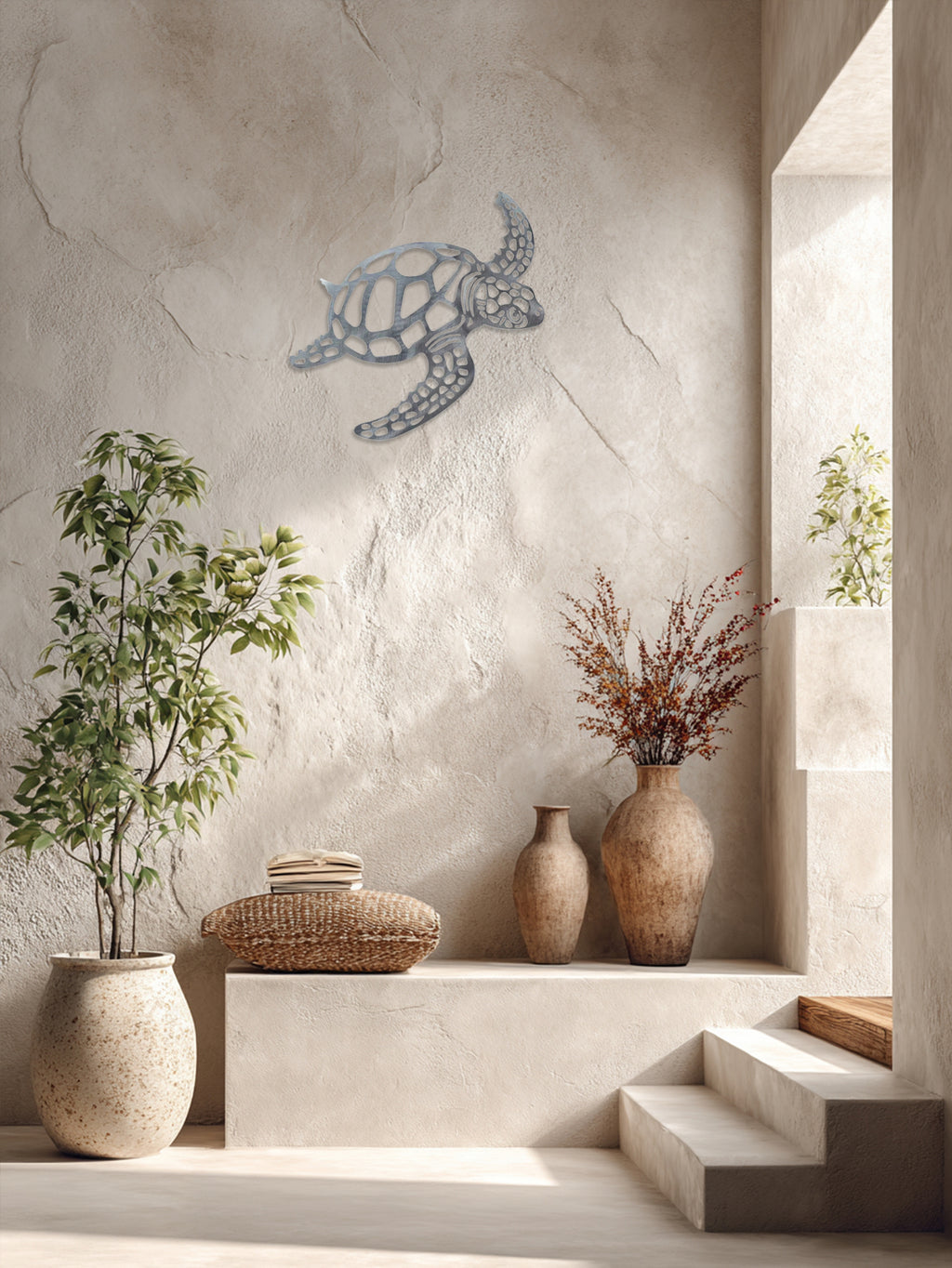 Metal Sea Turtle Wall Decor, Rustic Coastal Wall Art Accent for Beach House Bathroom