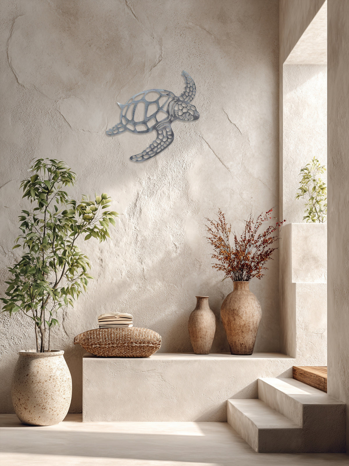 Metal Sea Turtle Wall Decor, Rustic Coastal Wall Art Accent for Beach House Bathroom
