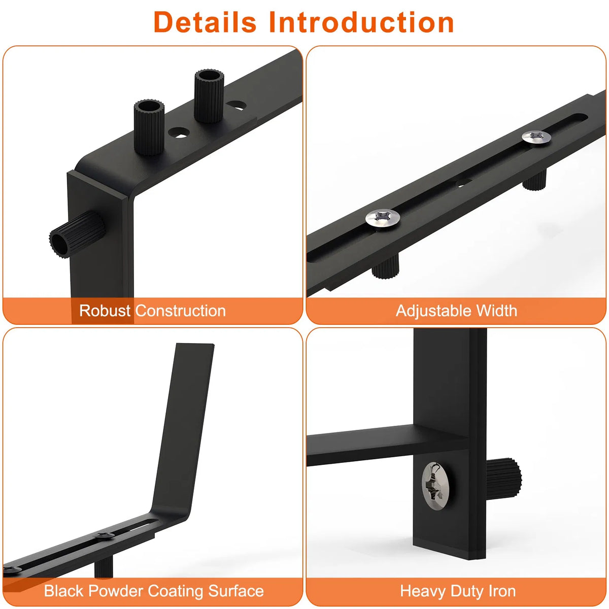 Adjustable Planter Box Brackets, Set of 4 Black Iron Railing Hangers for Window Boxes, Deck and Balcony Rails, Holds 45 lbs