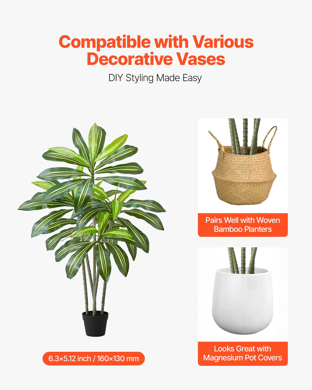 Artificial Dracaena Tree 5 Ft With White Tall Planter, Faux Tropical Palm Plant for Home and Office Decor