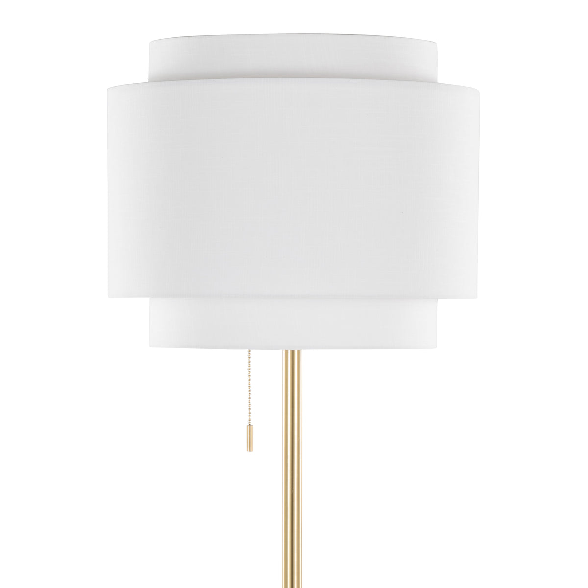 Gold Metal Floor Lamp With Tiered Off-White Linen Shade, 63.5 Inch Contemporary Standing Lamp