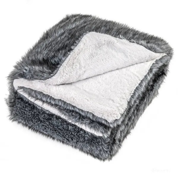 Faux Fur Throw Blanket, Gray Double-Sided Fleece Lined Twin Blanket, 60" x 80"