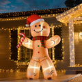 8 Ft Christmas Inflatable Gingerbread Man With Candy Cane, LED Lighted Outdoor Yard Decoration