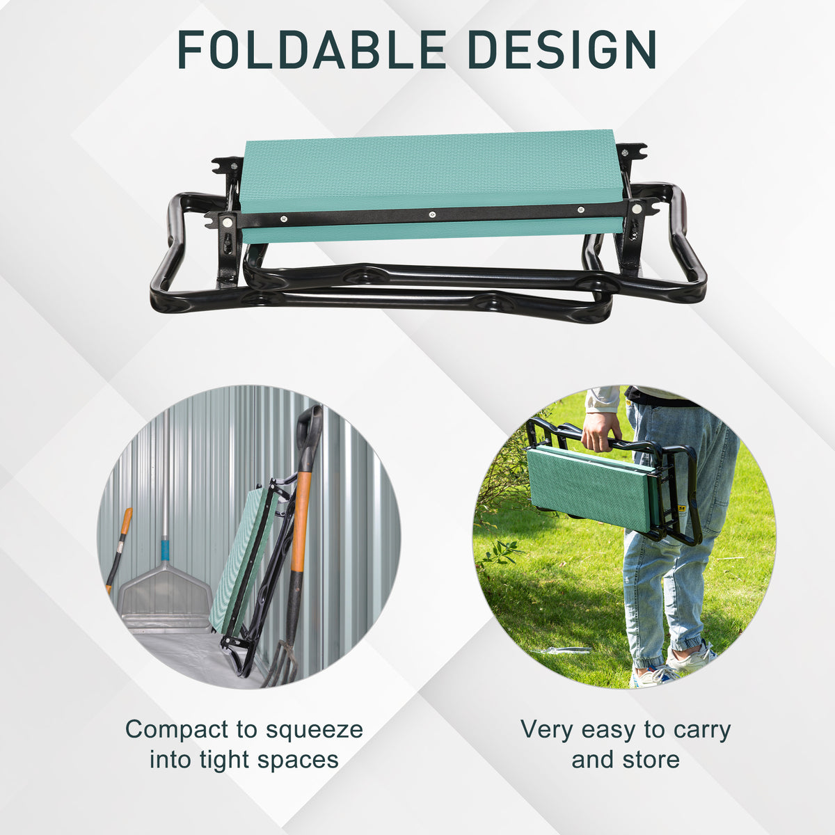 Folding Garden Kneeler and Seat Bench, Padded EVA Foam Pad with Steel Frame Handles, Green and Black
