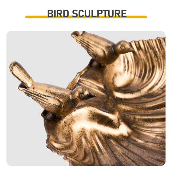 Antique Bronze Bird Bath With Solar Fountain, Resin Pedestal Birdbath With Shell Edge, 50x36x81 cm