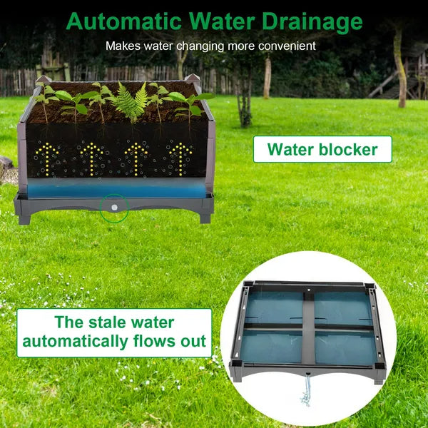 Raised Garden Bed With Self-Watering Tray, Brown Rattan-Look Planter Box for Patio, Balcony, Vegetables and Herbs