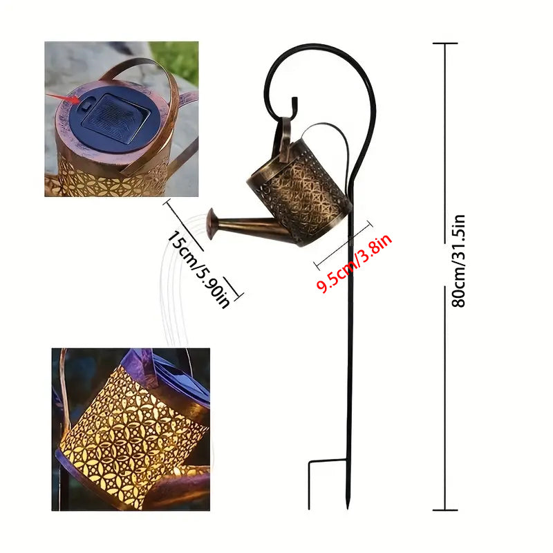 Solar Watering Can Lights With Hanging Stake, Metal Garden Lantern for Patio, Pathway and Yard