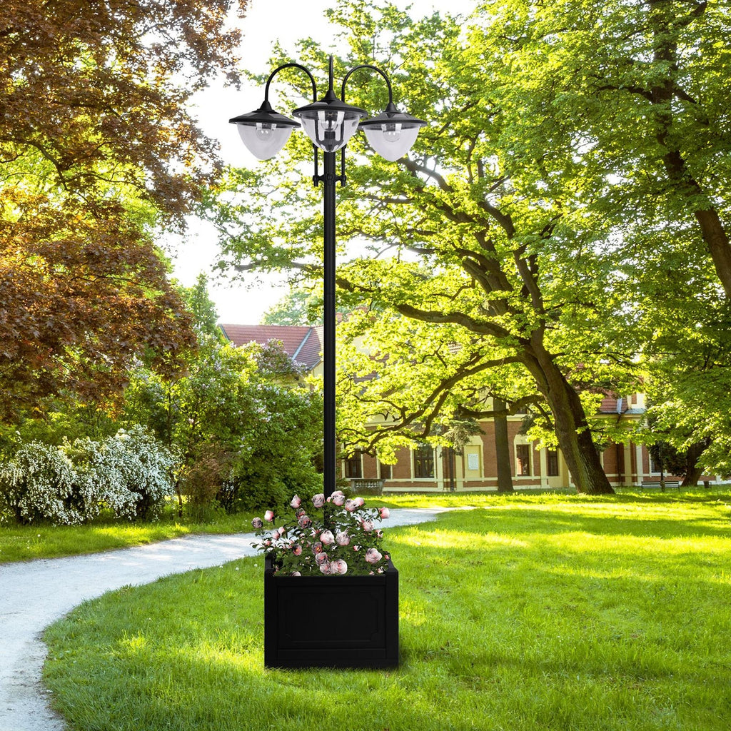 Solar Lamp Post Light with Planter Base, 74.5" 3-Head Black Outdoor LED Pole Light for Driveway, Patio, Garden and Pathway