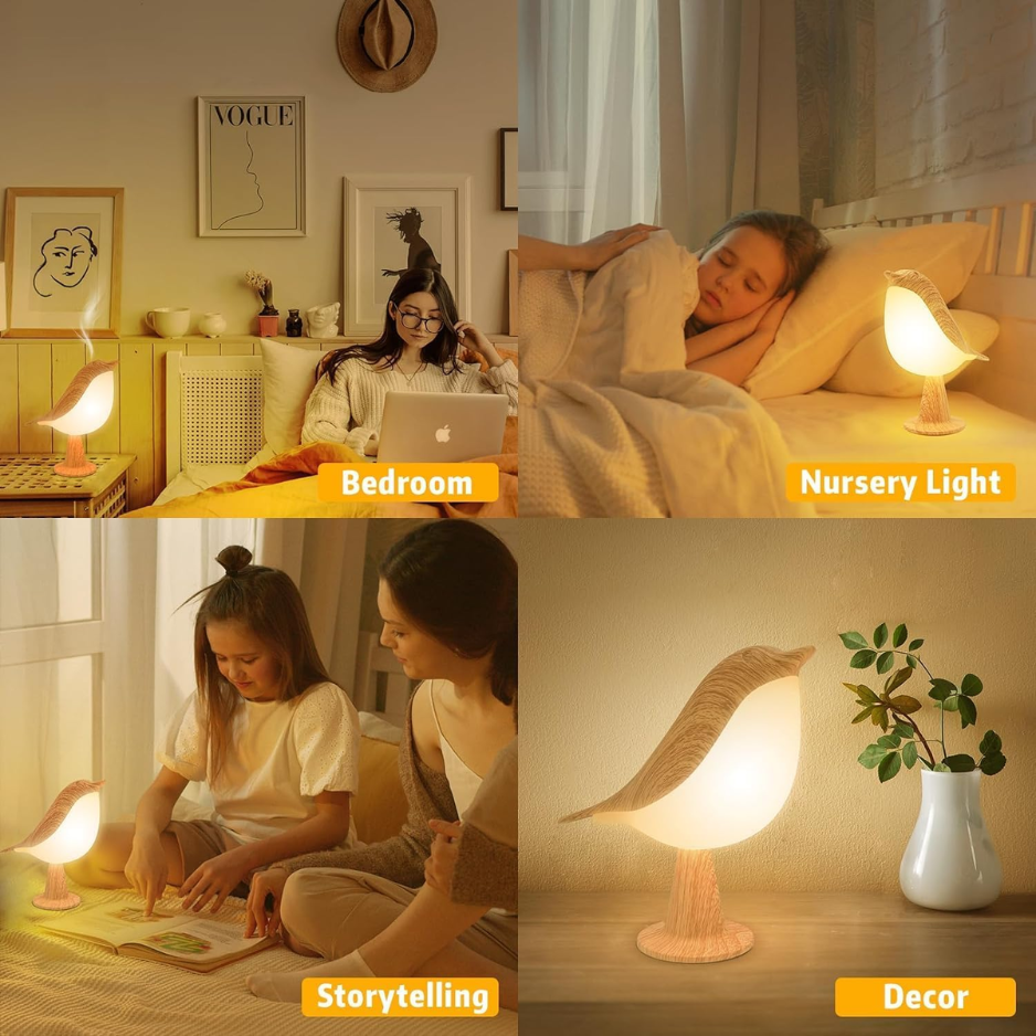 Bird Table Lamp, Cordless Rechargeable Night Light With Touch Sensor and 3 Color Temperatures, Maple or Red